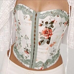 Princess Polly Floral Corset Top 4 Green Lace Trim Bustier Coquette Fairy Dainty